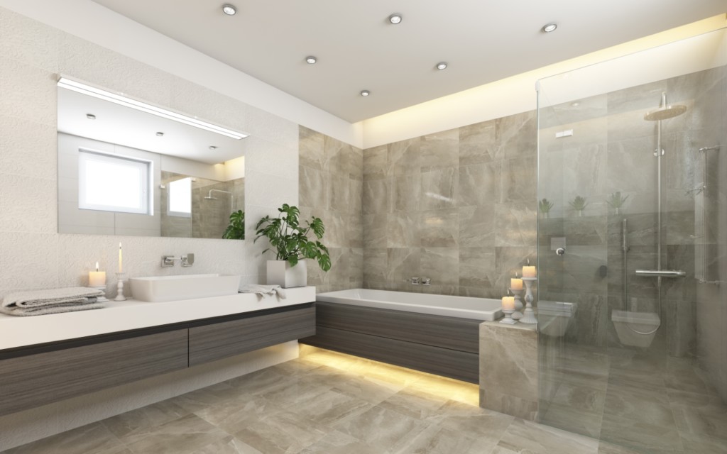 Bright Bathroom In Grey With Candels